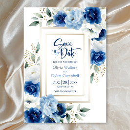 Moderne Blue Floral Wedding rettet das Datum Einladung