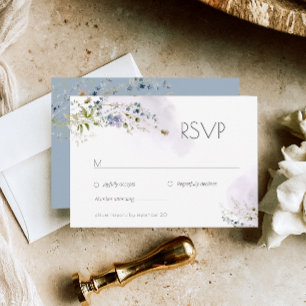 Moderne Blue Floral Wedding RSVP Card