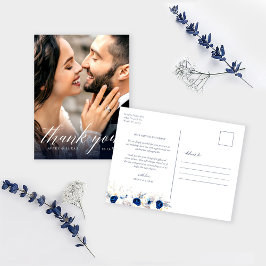 Moderne Blue Floral Wedding Vielen Dank Postkarte