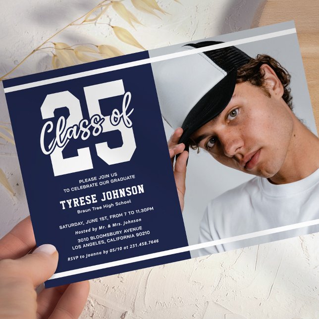 Moderne Blue Foto Graduation Party Einladung (Von Creator hochgeladen)
