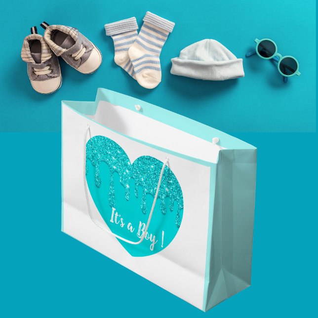 Moderne Blue Glitzer Heart Baby Dusche Es ist ein  Große Geschenktüte (Von Creator hochgeladen)