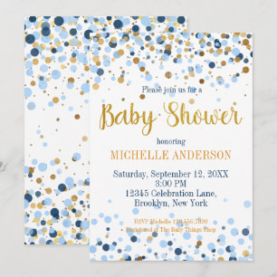 Moderne Blue Gold Glitzer Confetti Baby Dusche Einladung
