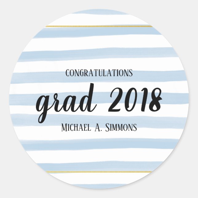 Moderne Blue & Gold Graduate Custom Stickers (Vorderseite)