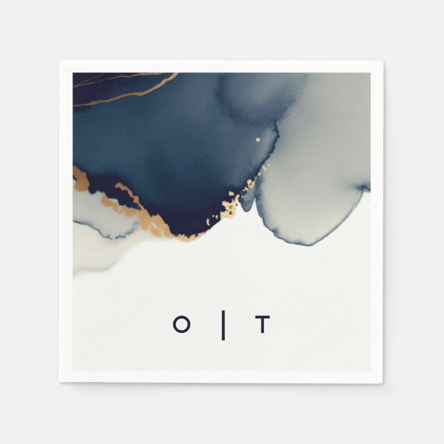 Moderne Blue Gold Monogram Beach Hochzeit Serviette (Vorderseite)