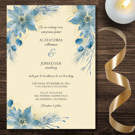 Moderne Blue & Gold Poinsettias auf Goldhochzeit Einladung