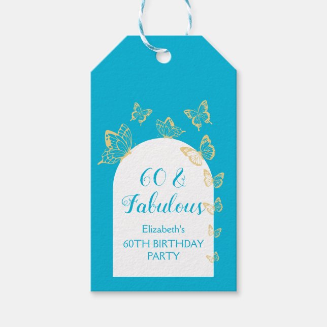 Moderne Blue Gold Schmetterlinge Fabulous Geburtst Geschenkanhänger (Vorderseite)
