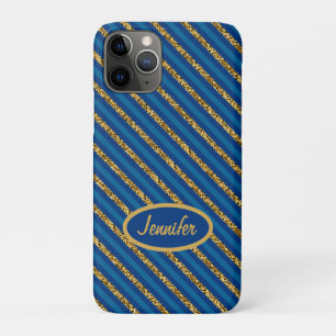 Moderne Blue & Gold Streifen personalisieren Name Case-Mate iPhone Hülle