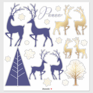 Moderne Blue Gold Weihnachtselemente Aufkleber