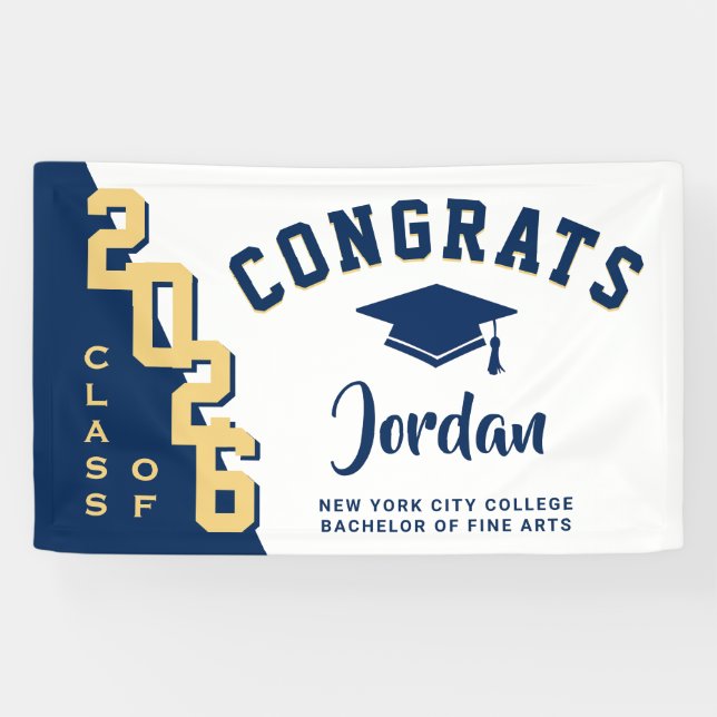 Moderne Blue Golden Abschluss Klasse des Party 202 Banner (Horizontal)