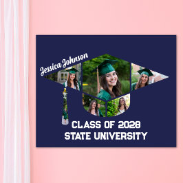 Moderne Blue Graduation Cap Foto Collage Poster