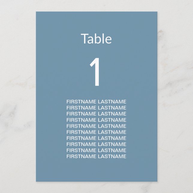 Moderne Blue Guest Names Table Card (Vorderseite)