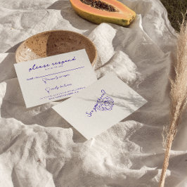 Moderne Blue Hand Drawn Retro Fun Funky Wedding RSVP Karte