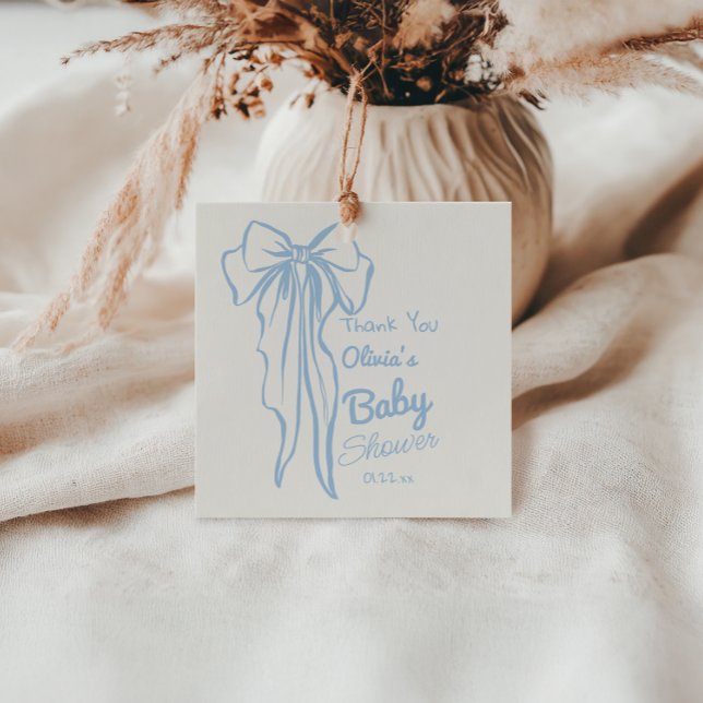 Moderne Blue Hand Gezeichnet Bow Baby Boy Shower Geschenkanhänger (Von Creator hochgeladen)