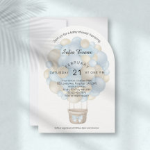 Moderne Blue Hot Air Ballon Baby Dusche Einladung