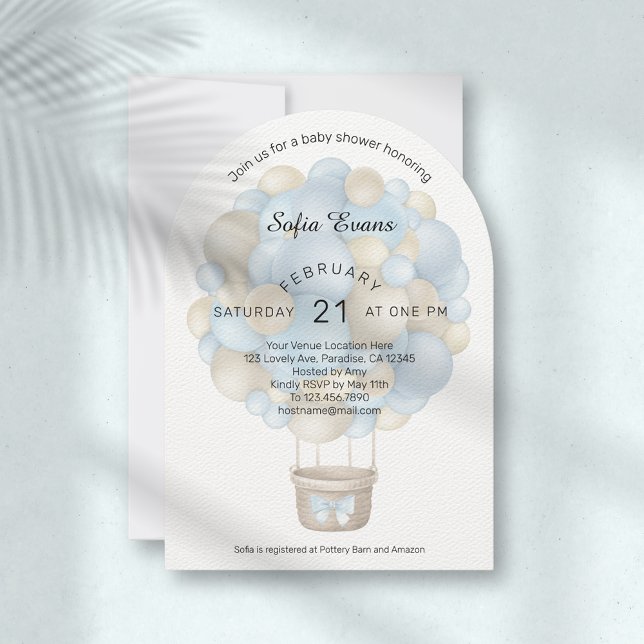 Moderne Blue Hot Air Ballon Baby Dusche Einladung (Von Creator hochgeladen)
