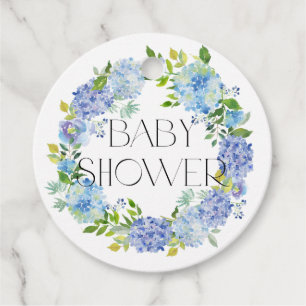 Moderne Blue Hydrangea Blume Wreath Baby Dusche Geschenkanhänger