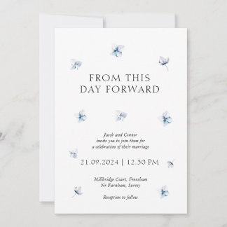 Moderne Blue Hydrangea Floral Faire-part de mariag