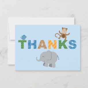Moderne Blue Jungle Animals Boy Baby Dusche Dankeskarte