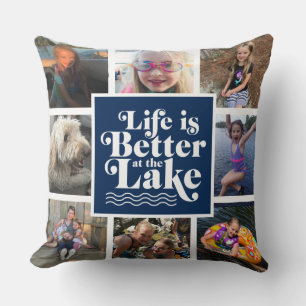 Moderne Blue Lake Life Family Photo Coussin