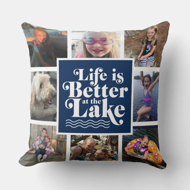 Moderne Blue Lake Life Family Photo Coussin (Recto)