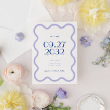 Moderne Blue Lavender Wave Scallop Border Wedding