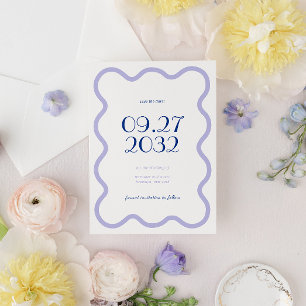 Moderne Blue Lavender Wave Scallop Border Wedding Save The Date