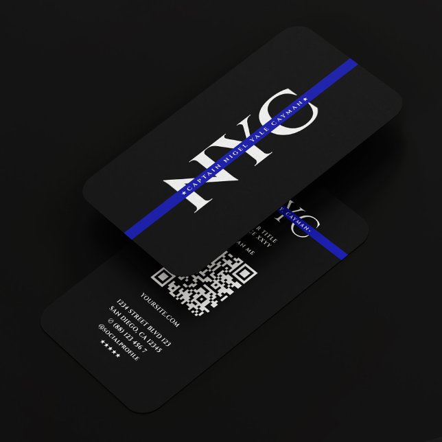 Moderne Blue Line Law Police Strip Monogram Black Visitenkarte (Modern Blue Line Law Police Stripe Monogram Black Business Card
)