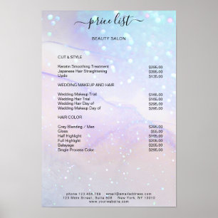 Moderne Blue Marble Glitter Salon-Preisliste  Poster