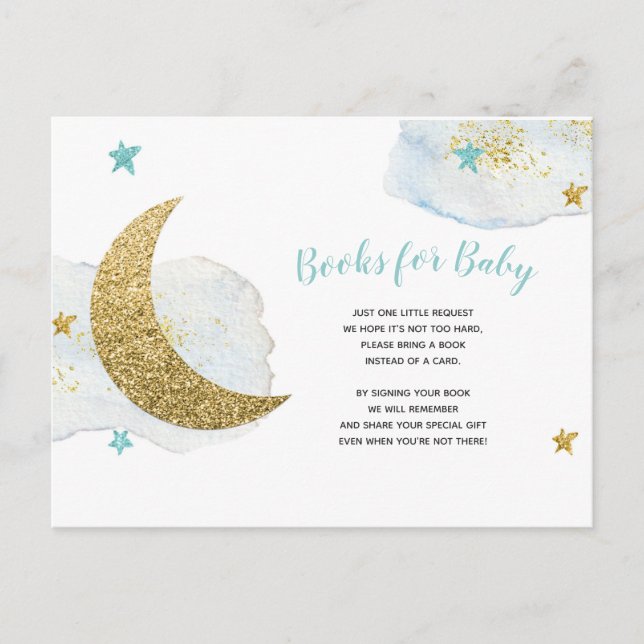Moderne Blue Moon Glitzer Bücher für Babykarten Postkarte (Vorderseite)