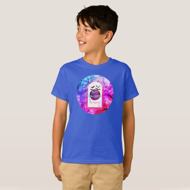 Moderne Blue Moon Spooky Happy Halloween Kinder T-Shirt (Vorne ganz)