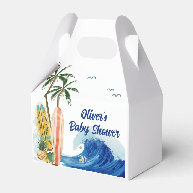 Moderne Blue Ocean Wave Surfboard Baby Dusche Geschenkschachtel (Vorderseite)