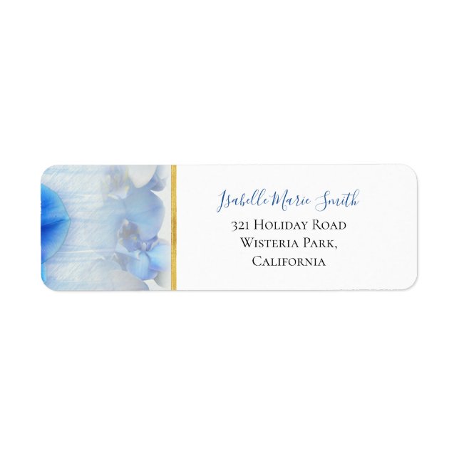 Moderne Blue Orchid Floral Gold Hochzeit (Vorne)