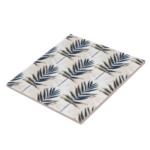 Moderne Blue Palm Blätter Gold Schlaglöcher Wei Fliese