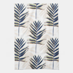 Moderne Blue Palm Blätter Gold Schlaglöcher Wei Geschirrtuch