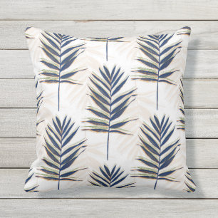 Moderne Blue Palm Blätter Gold Schlaglöcher Weißes Kissen