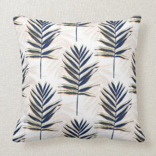 Moderne Blue Palm Blätter Gold Schlaglöcher Weißes Kissen