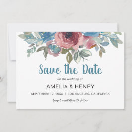Moderne Blue & Pink Floral QR Code Hochzeit Save The Date