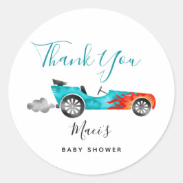 Moderne Blue Race Car Baby Dusche Gefallen Runder Aufkleber