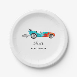 Moderne Blue Race Car Girl Baby Duschpapierplatte Pappteller