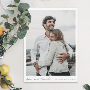 Moderne Blue Script Foto Liebe und Dank Hochzeit Dankeskarte