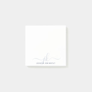 Moderne Blue Script Monogram Initials minimal Post-it Klebezettel