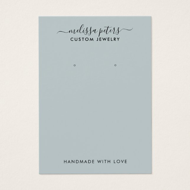 Moderne Blue Script Schmuckschmuckkarte mit Earrin (Vorderseite)