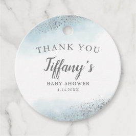 Moderne Blue Silver Glitzer Babydusche Geschenkanhänger