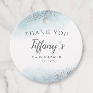 Moderne Blue Silver Glitzer Babydusche Geschenkanhänger