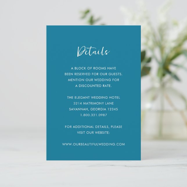 Moderne Blue Simple Wedding Begleitkarte (Stehend Vorderseite)