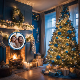 Moderne Blue Snowflakes Familie Weihnachten 2 Seit Keramik Ornament