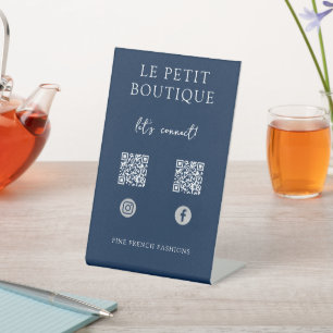 Moderne Blue Social Media QR Codes Business Sockelschild