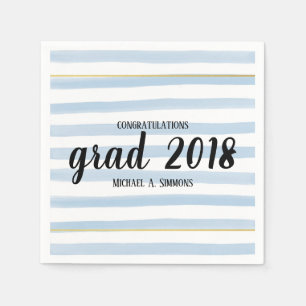 Moderne Blue Striped GRAD Graduation Party Napkins Serviette