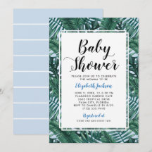 Moderne Blue Tropical Palm Blätter Baby Boy Dusche
