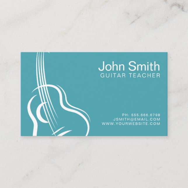 Moderne Blue Turquoise Guitar Teacher Business Car Visitenkarte (Vorderseite)